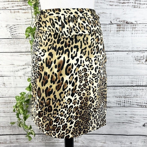 Adrienne Vittadini Skirt 4 Brown Black Gold Cheetah Animal Straight Pencil Belt - Picture 1 of 10